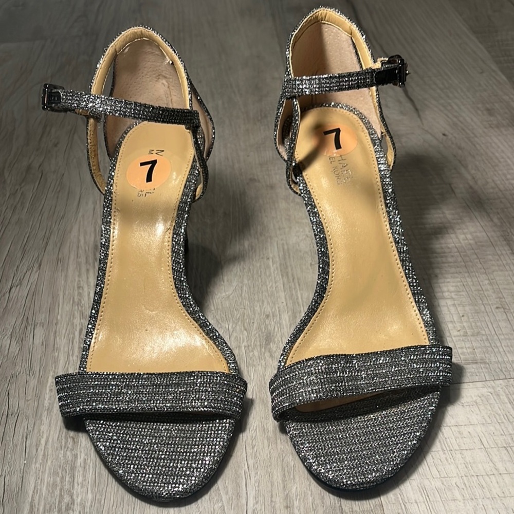 MICHAEL Michael Kors Metallic Gray Silver Heels with Ankle Strap